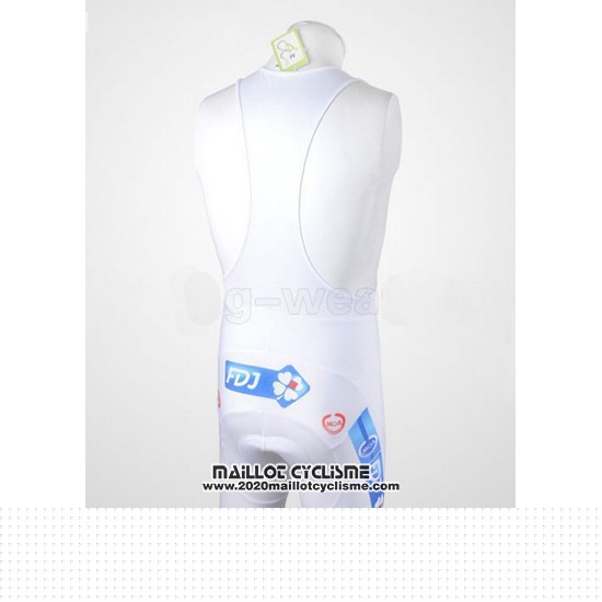 2010 Maillot Ciclismo FDJ Blanc et Bleu Clair Manches Courtes et Cuissard
